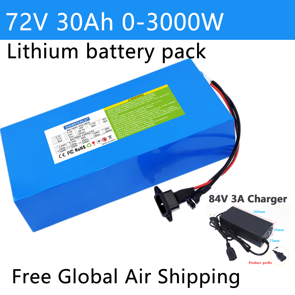 Electric Bicycle Battery 72V 30Ah - 72v 12ah-30ah 18650 bateria 50a bms